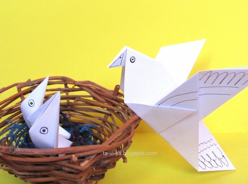 голубь и птенцы - оригами для детей